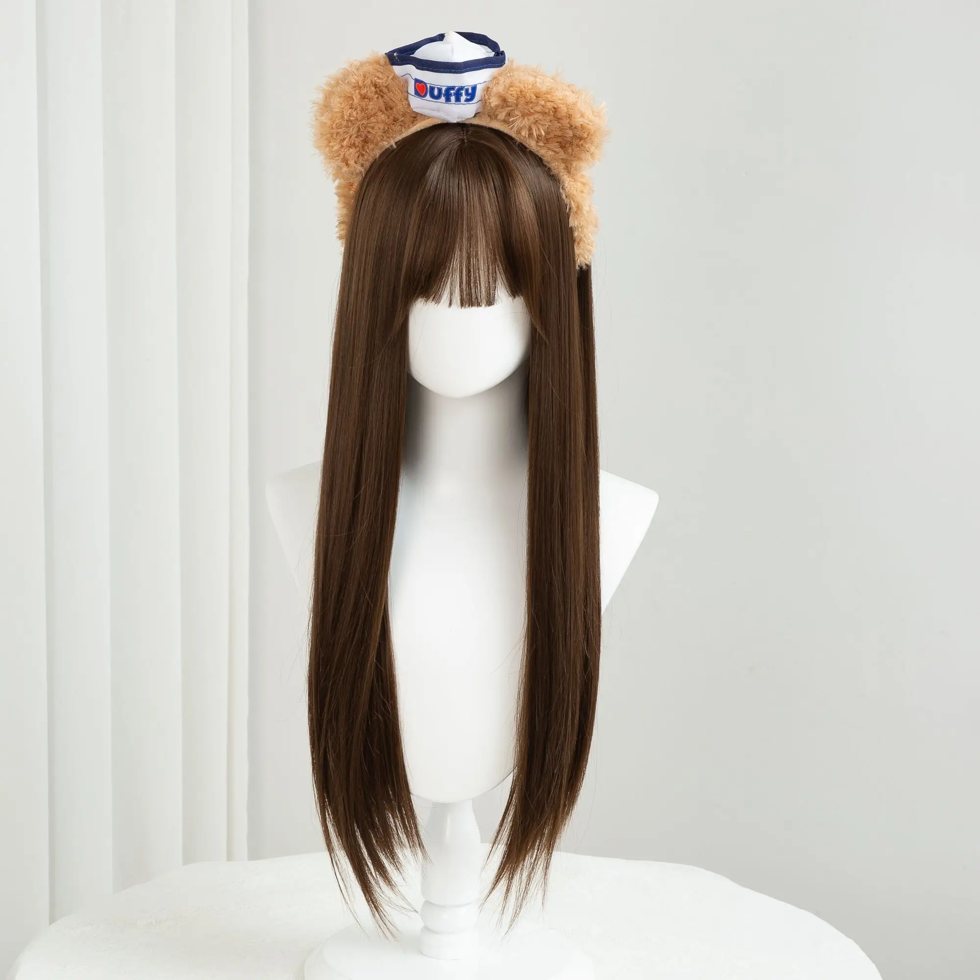 ‌ วิกผมโลลิต้าพร้อมตาข่ายกุหลาบ - ผมยาวหวานแหววมีหน้าม้า วิกผมสังเคราะห์คุณภาพสูง วิกผมคอสเพลย์น่ารักสำหรับสาวๆ