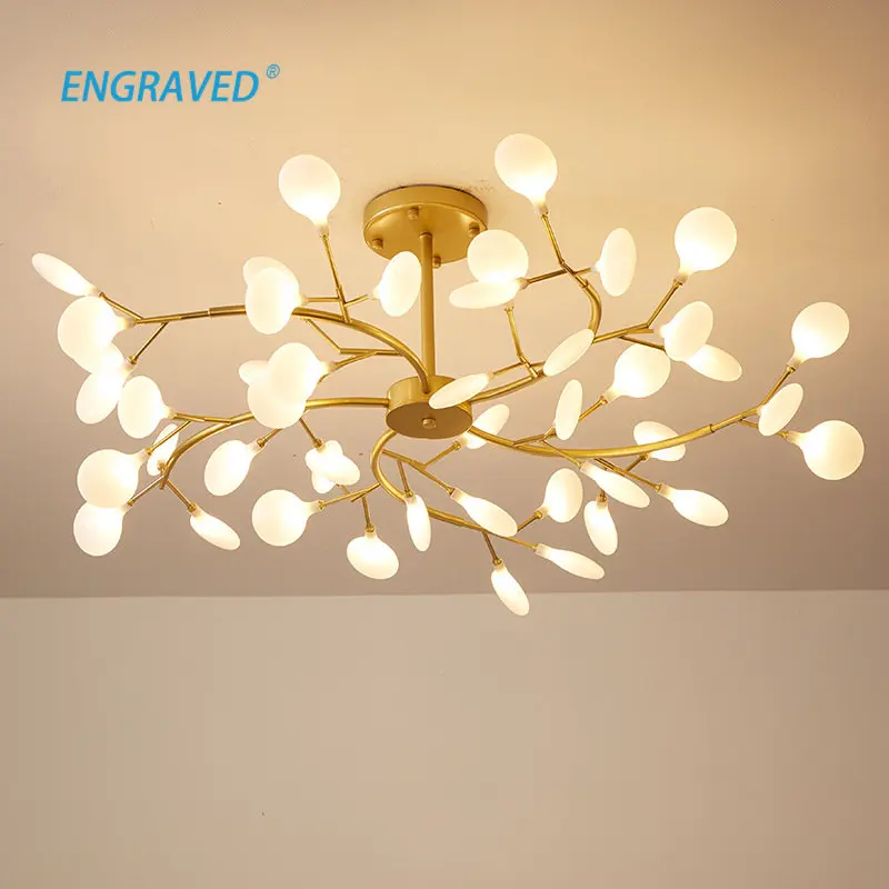 

2022 Modern Firefly LED Chandelier Light Tree Branch Pendant Lamp Decorative Hanging Lamp For Home (Glass Lampshde -NOT PLASTIC)