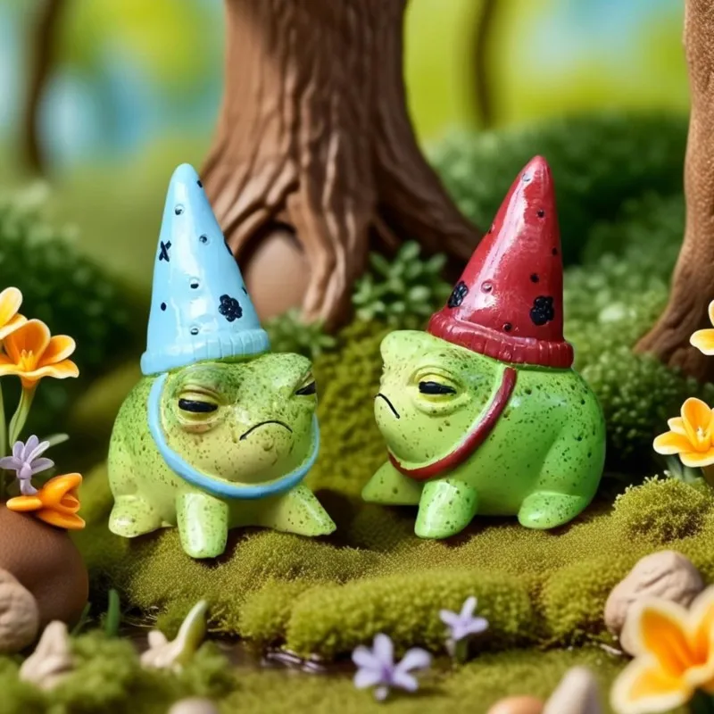 Charming 2Pcs Resin Frog Figurines Featuring Hat, Ideal For Garden, Plant Decoration, And For Indoor/Outdoor Settings Perfect