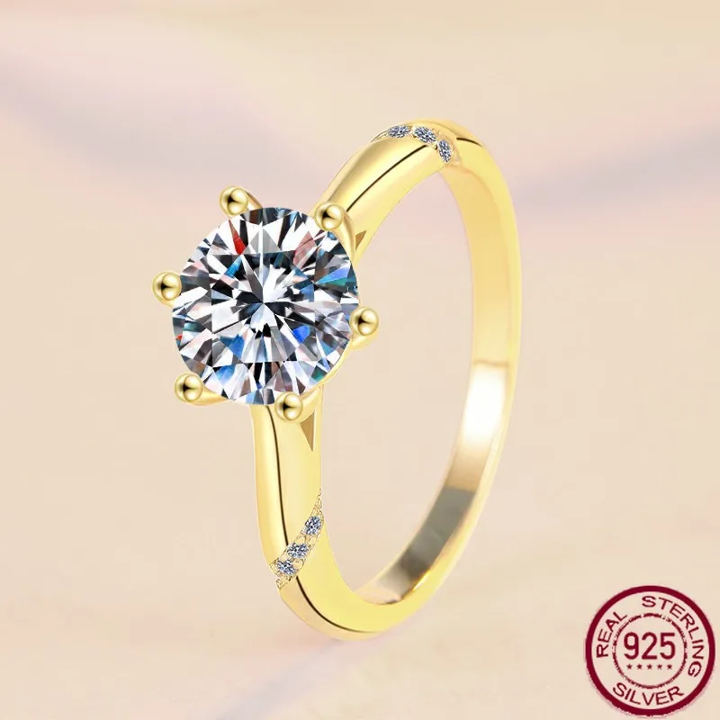 

New moissanite ring with 18K gold plating for women, high-end feeling 925 pure silver ring, wedding jewelry