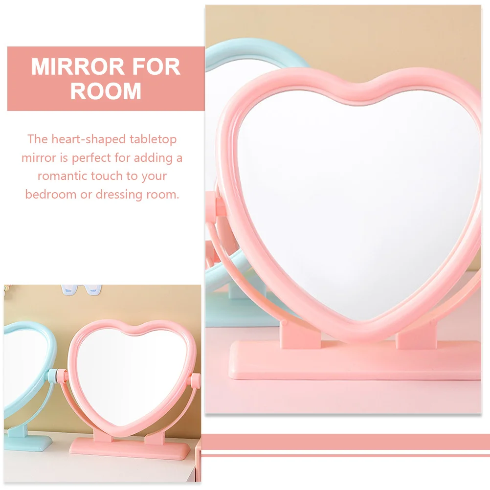 กระจกแต่งหน้าแบบตั้งโต๊ะรูปหัวใจสองด้าน กระจกแต่งหน้าแบบพกพาสำหรับโต๊ะเครื่องแป้งในห้องนอน กระจกสำหรับห้องนอน