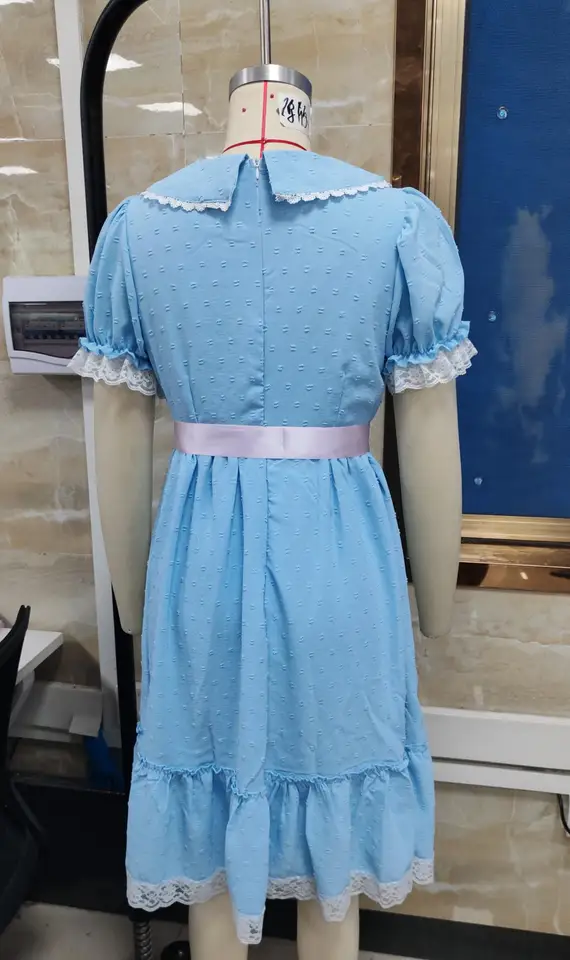 blue dress twins Halloween Creepy Grady Costume for Women Babydoll Cosplay Costume Halloween Fancy Dress Y2k Party Wear The shining Color:Dark Pink Neckholder Off Shoulder Gradient Black-Silver The Lively dress features