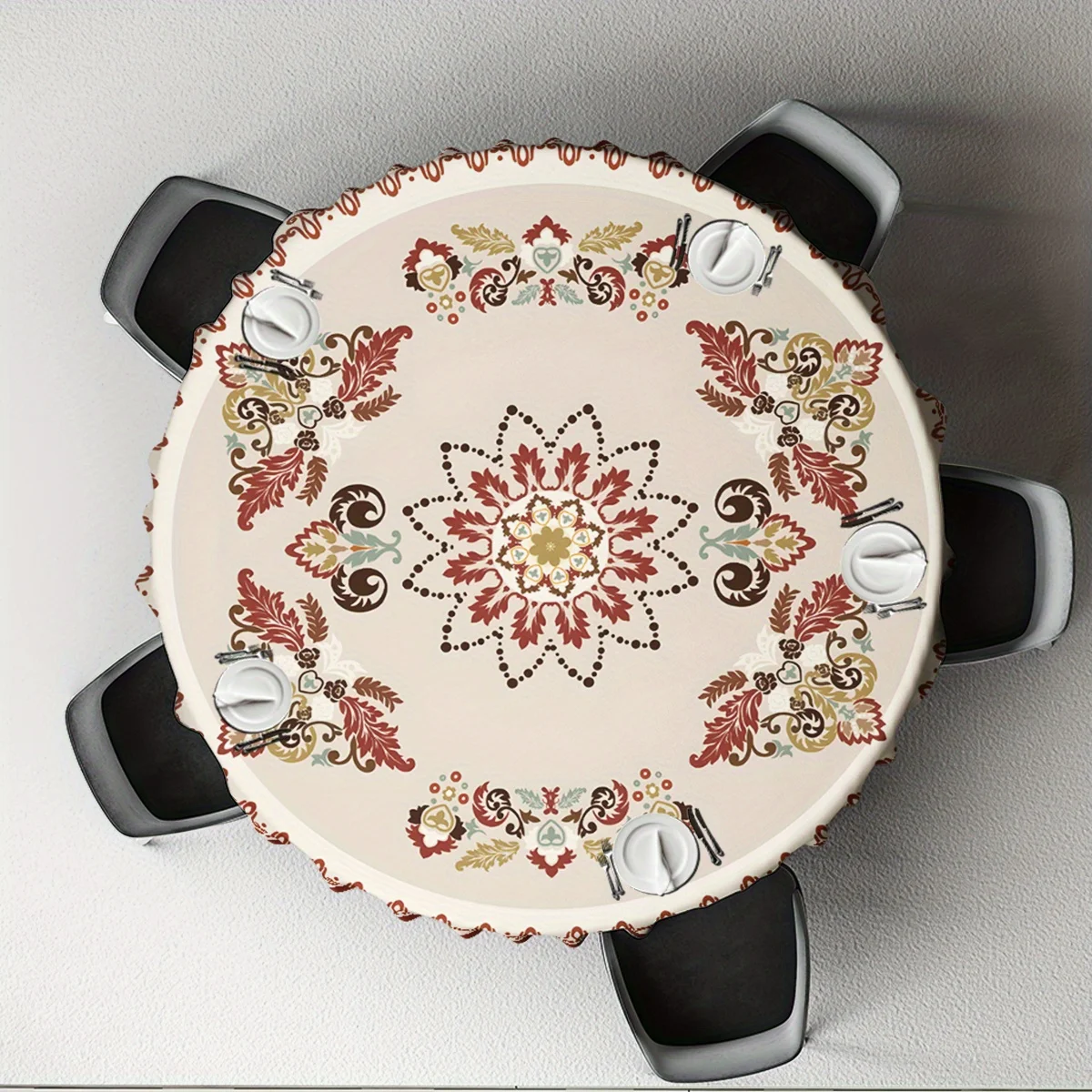 One elegant red floral tablecloth, 61 inches in diameter, machine washable - perfect for the dining tablezyc