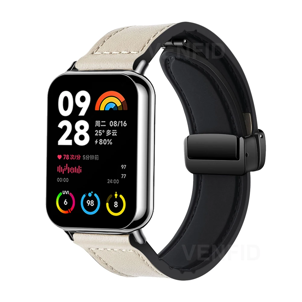 حزام جلدي مغناطيسي لساعة Xiaomi Mi Band 9/Mi Band 8 Pro من السيليكون الناعم حزام ساعة رياضية حلقة سوار لساعة Redmi 5/4