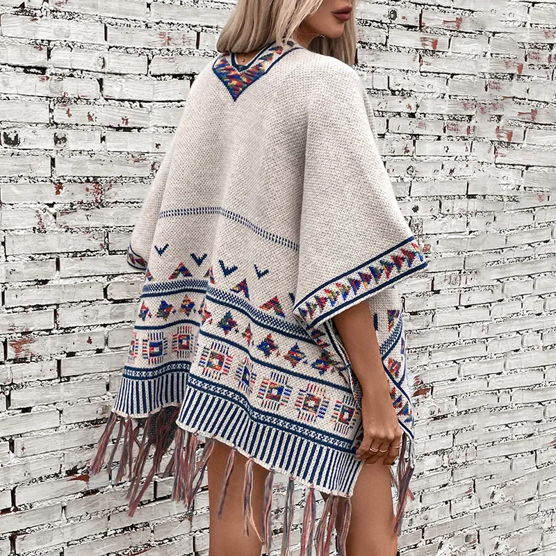 YJKDYK Women's Winter Knitted Tassel Shawl Femael Casual Loose Jacquard Cape Cloak Jacket Women's Knitwears Tops Lady Sweaters