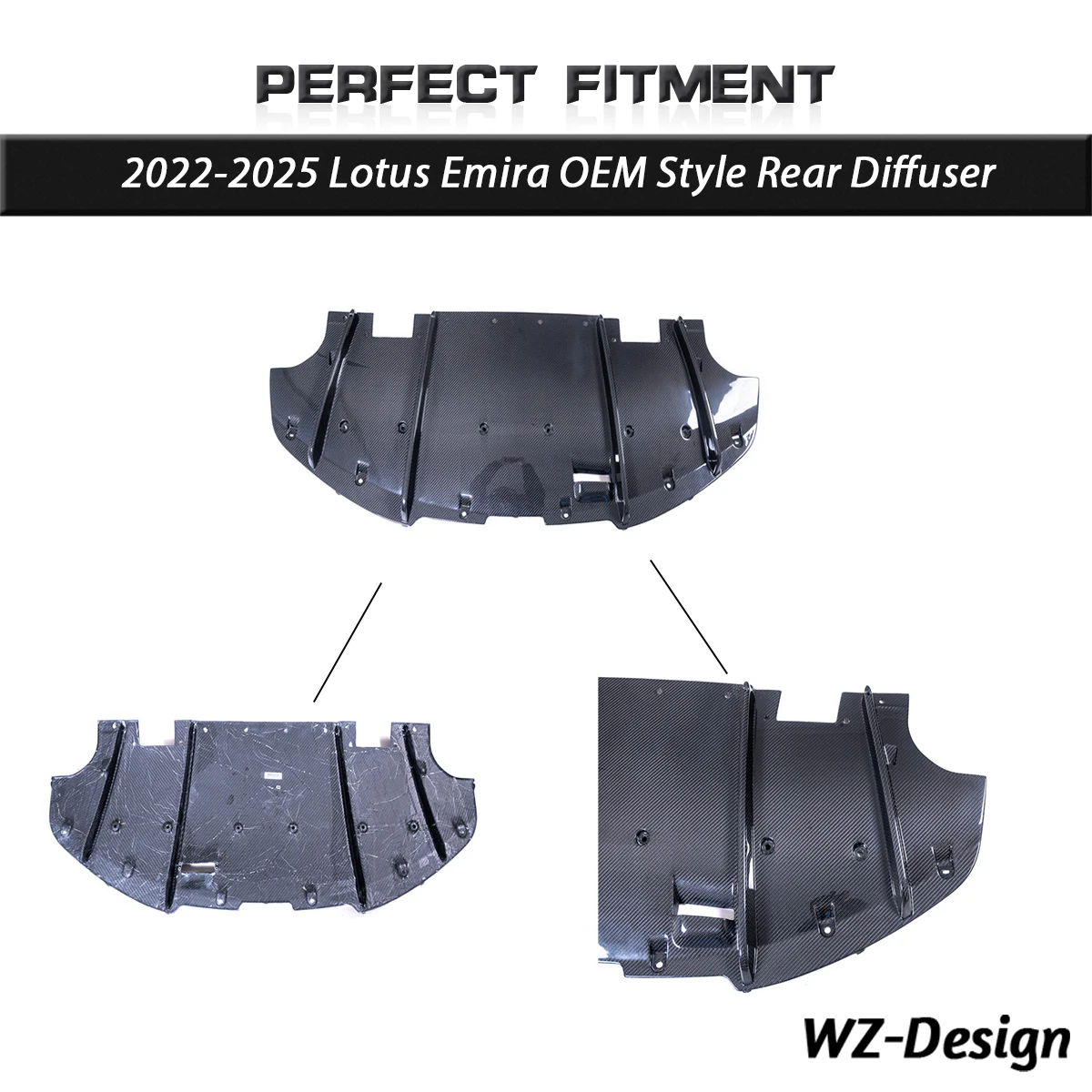 

Автомобильные аксессуары: Задний диффузор из глянцевого сухого карбона, совместимый с Lotus Emira 2022-2025, в стиле OEM