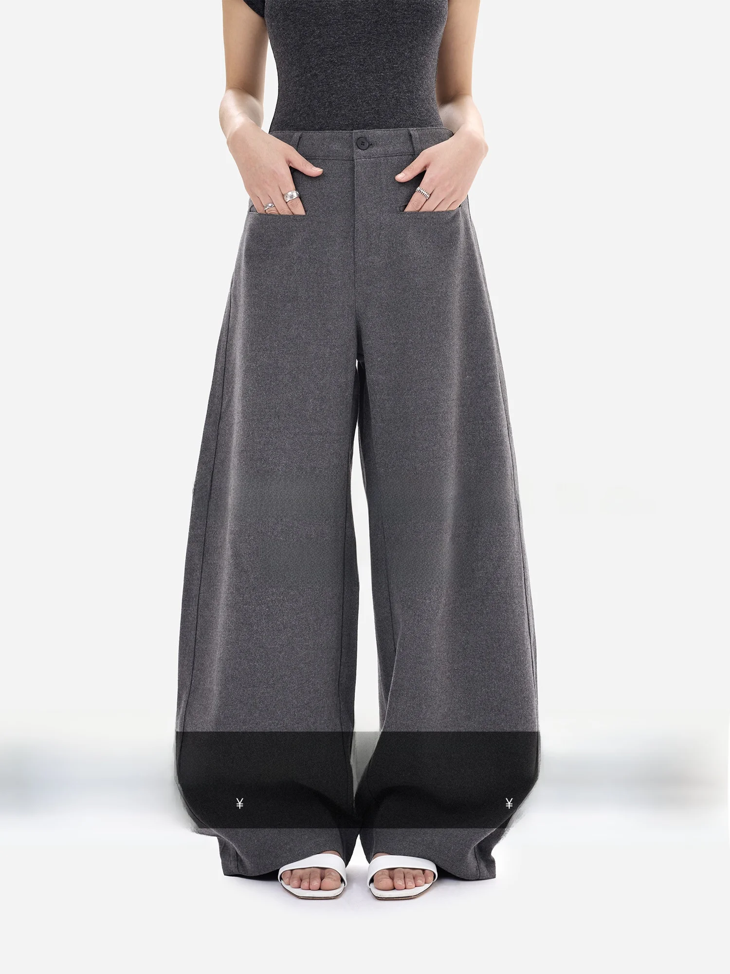 Minimalist Casual One-Word Digging Bag Design  Gu Yue Spring Core Dressing Versatile High Waist Straight Leg Suit Pants