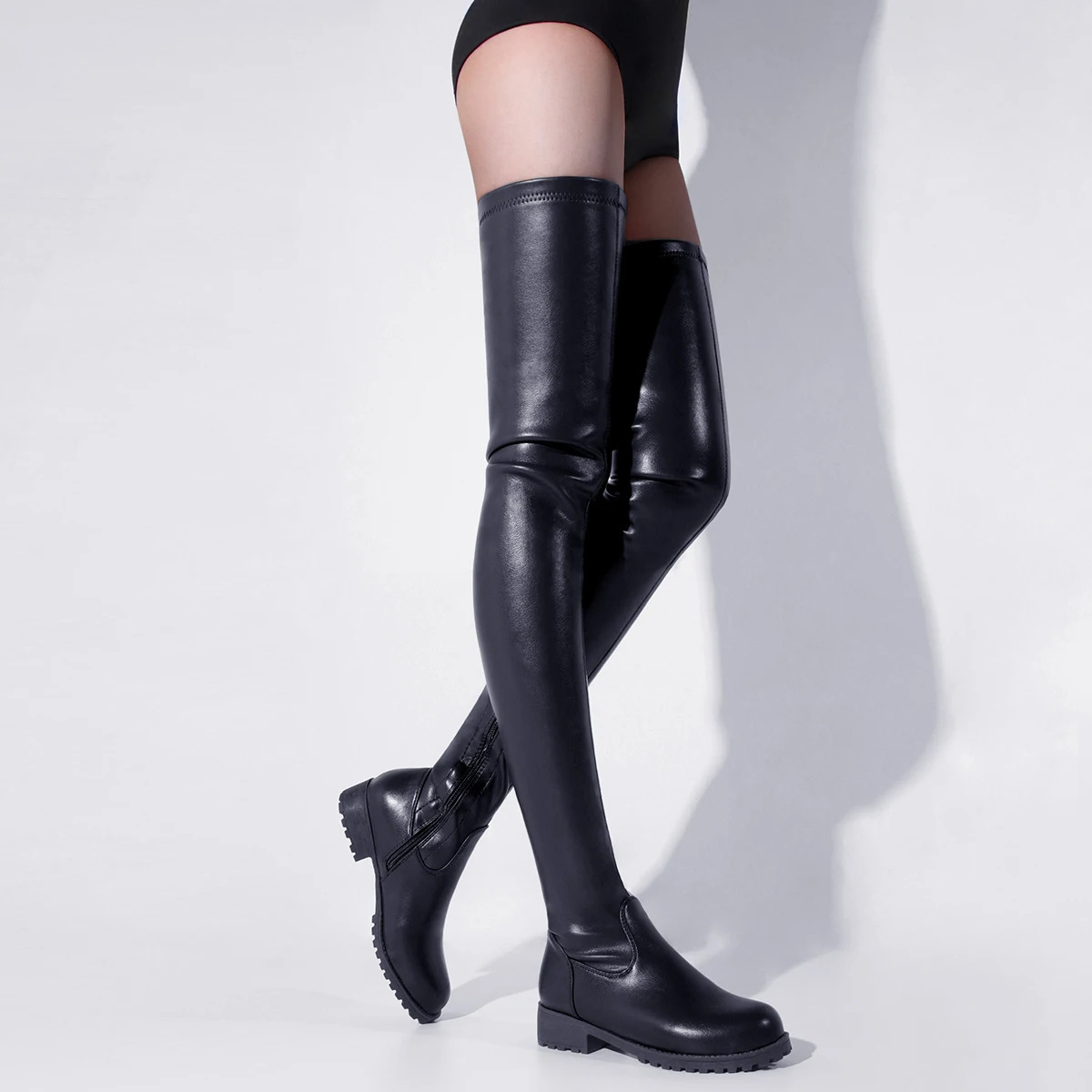 Stretch Elastic Boots Women Black Low Heels Over The Knee Boots 2024 Winter Leather Knee Boots Shoes