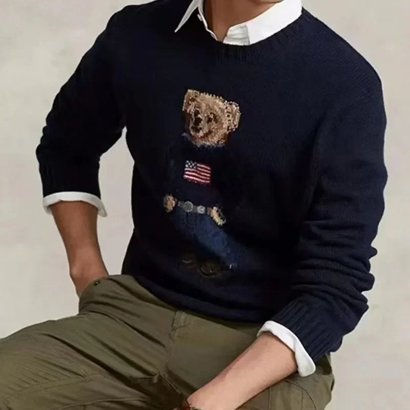 2024 New Autumn Winter Men's Wool Sweater Fashion Knitted Jumper Top Men Cotton Bear Sweaters Homme Pullovers Knitted Sweaters