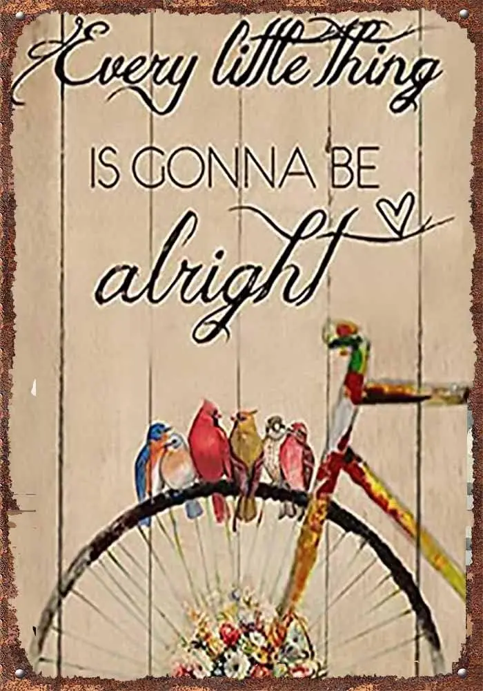 Colorful Bird Every Little Thing is Gonna Be Alright Metal Tin Sign Vintage Aluminum Sign for Home Coffee Wall Decor 5.5x8