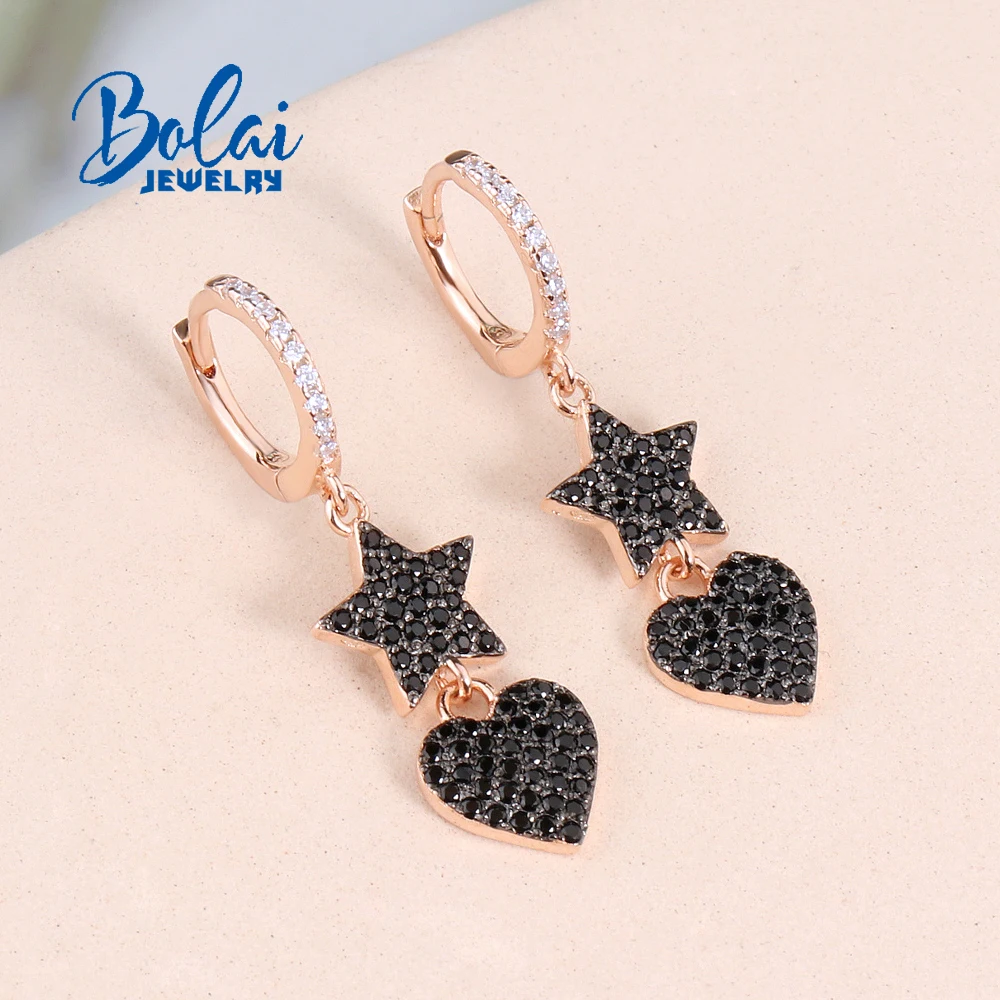 Fashion Star Heart Romantic design 925 sterling silver Rose Gold with black zircon earrings elegant women fine jewelry