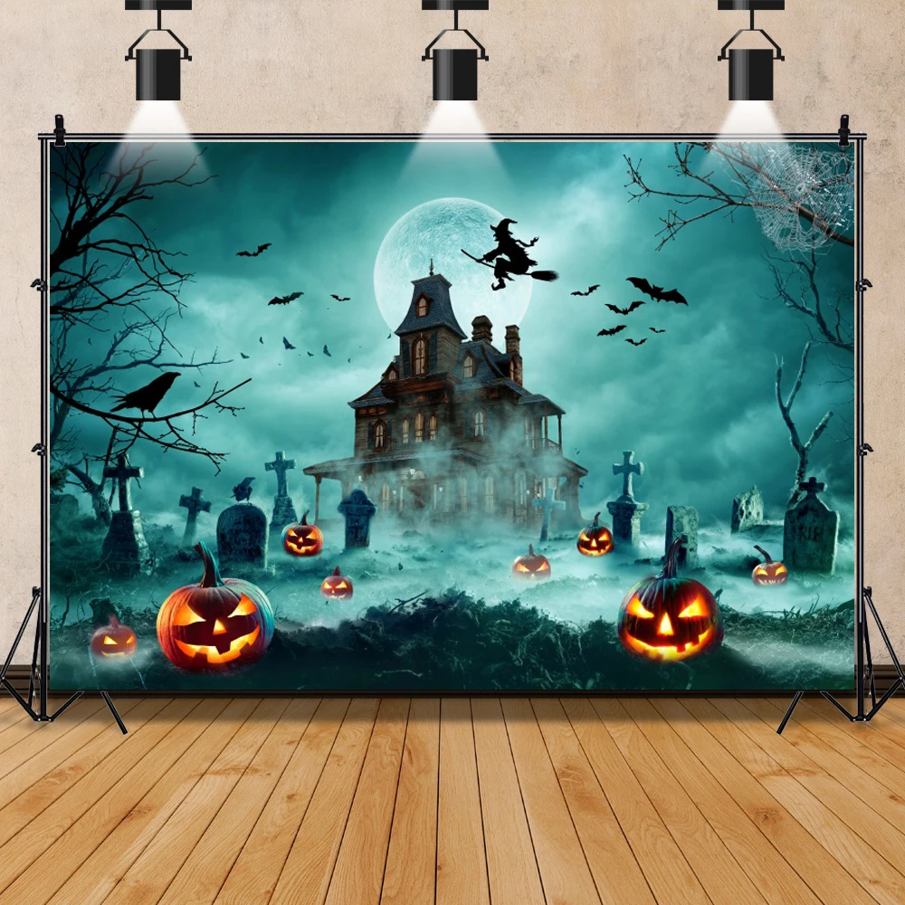 Photo Backdrop Old Dark Deserted Rural House Halloween Party Skeleton Scenic Child Kids Portrait Photo Background Photo Studio