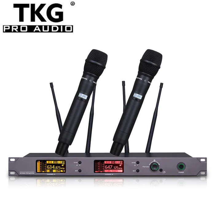 TKG 640-690mhz headset lavalier professional uhf true diversity dual channel wireless microphone