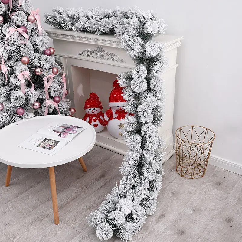 Christmas decorations rattan scene arrangement white flocking hotel shopping mall handrail staircase window creative pendant view 4