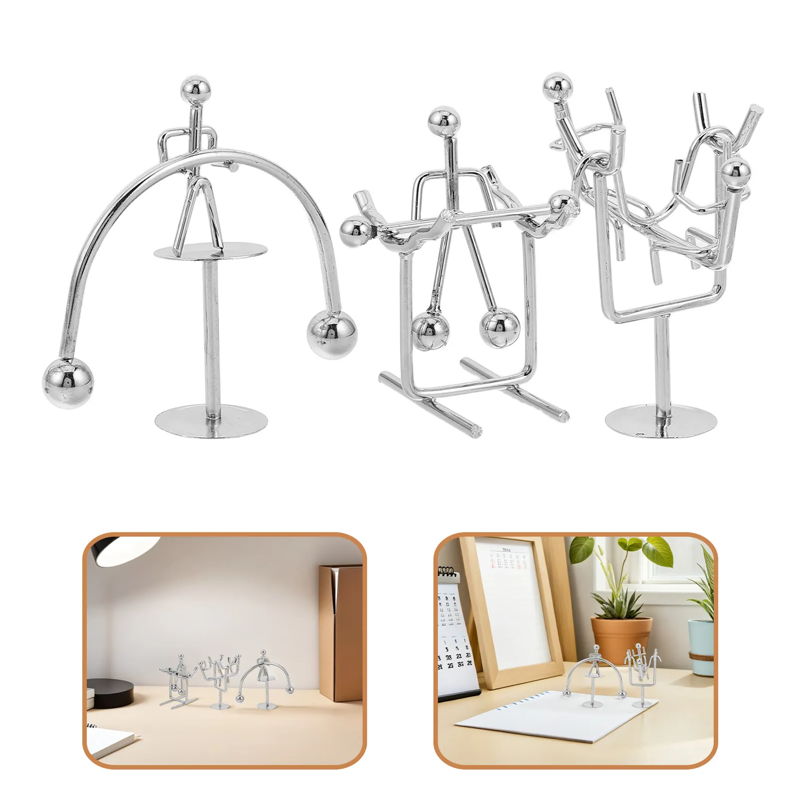 3Pcs Mini Iron Balance Gymnast Kinetic Desktop Sculpture Physics Art Office Study Relaxing Stress Relief Desk Decoration