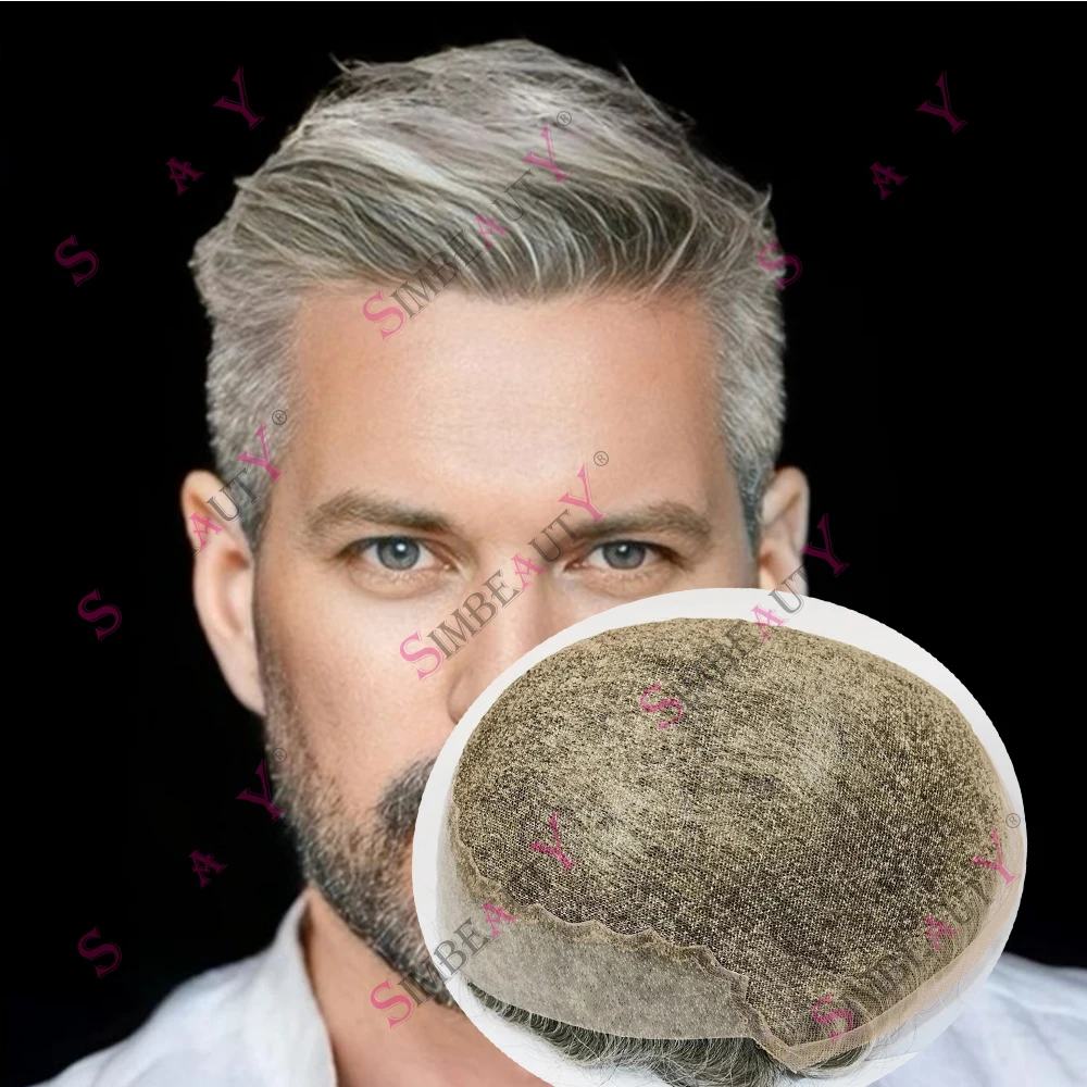 

Realistic Bleach Knots Lace Front Male Hair Wigs Grey 1b80 Ash Blonde #18 Breathable Q6 Human Hair Toupee Comfort Lace&PU Prosth
