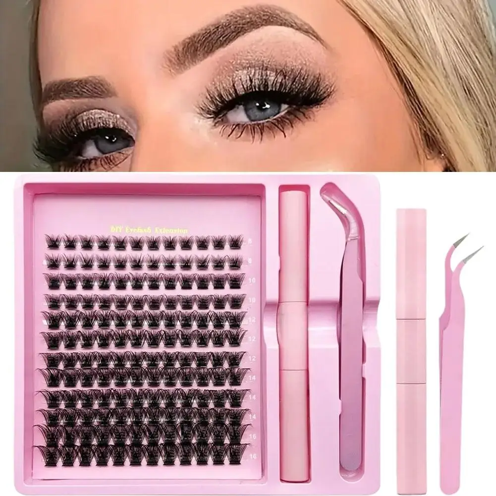 Kit de extensión de pestañas DIY con pinzas, pegamento de 8-16mm, grupo Natural, 144 pestañas de una sola bandeja, Uds., juego de pestañas postizas, aspecto mixto X1J2