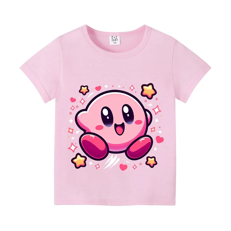 Kirby letnie topy z krótkim rękawem kolorowa koszula O-neck okrągła koszulka bawełniana kolorowa koszulka z nadrukiem kreskówki odzież odzież codzienna