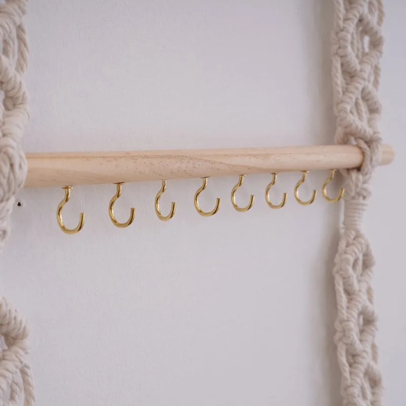 1 قطعة الحبل القطن البوهيمي المنسوجة يدويا عقال حامل إكسسوارات الشعر المنظم الجدار الشنق ديكور المنزل نسيج القطن اليدوية #5