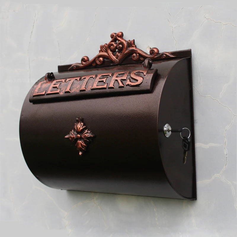 

European Style Cylinder Iron Wall Mounted Mailbox Garden Decor Antique Copper Mailbox Outdoor Magazine Newspaper Storage Box