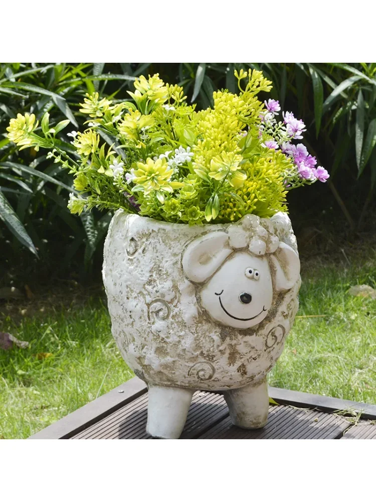 Garden Cute Sheep Flower Pot Garden Decorative Landscaping Simulation Animal Creative Pot Decoration Garden Oracle Cards