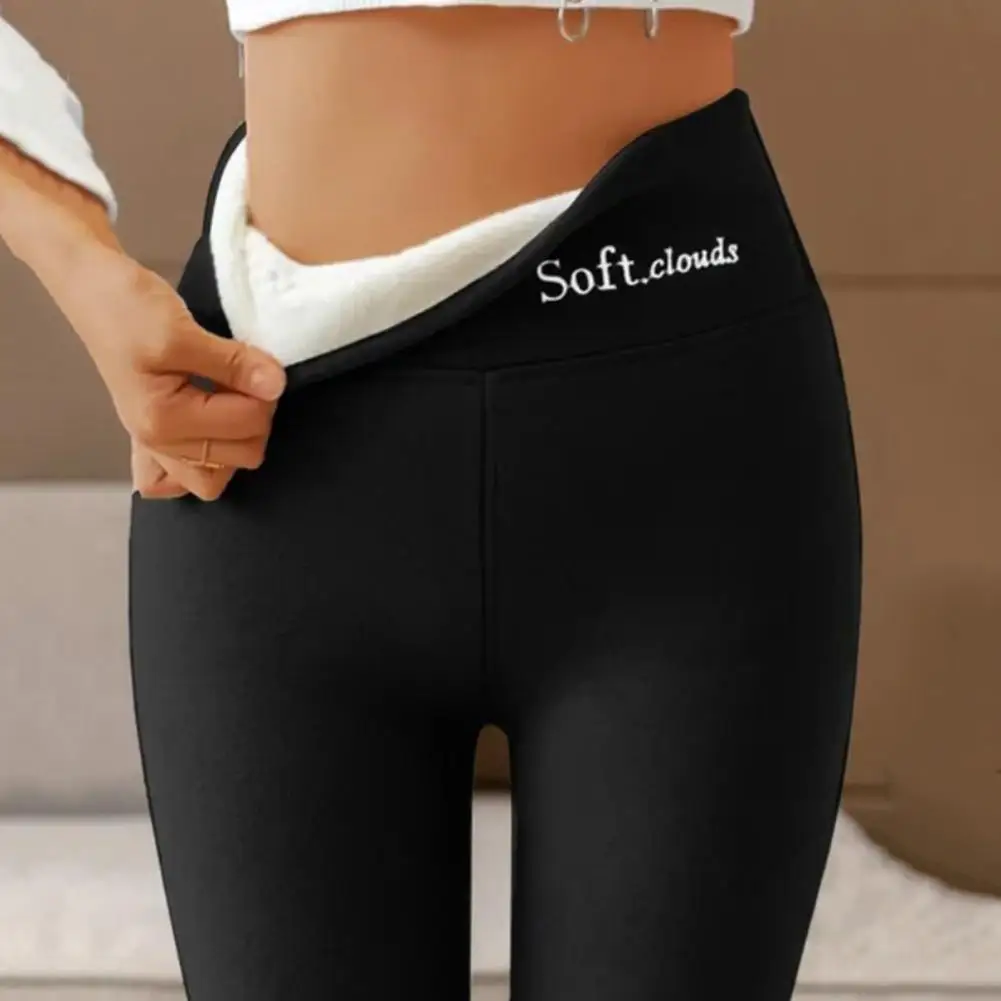 Women Leggings Stretchy High-waisted Tummy Control Plush Lining Fitness Trousers Embroidery Autumn Winter Slimming Yoga Pants