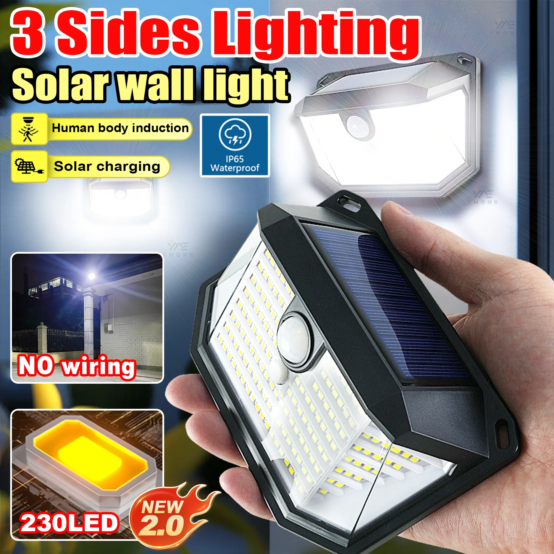 

Многофункциональная солнечная лампа для украшения сада на открытом воздухе, солнечный светодиодный светильник, водонепроницаемый прожектор с питанием от солнечного света и датчиком движения