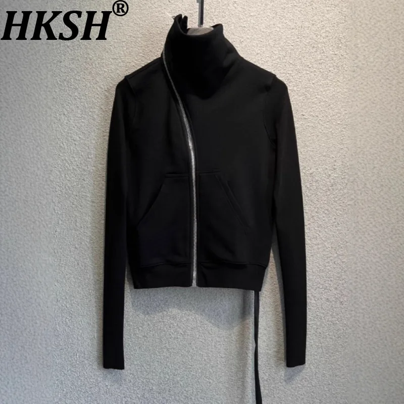 

Свитшот женский HKSH 2026, весна-осень, новый, в стиле Dark RO, с диагональной молнией, воротником-стойкой, карманами на молнии, модный, в стиле хип-хоп, модель HK18690