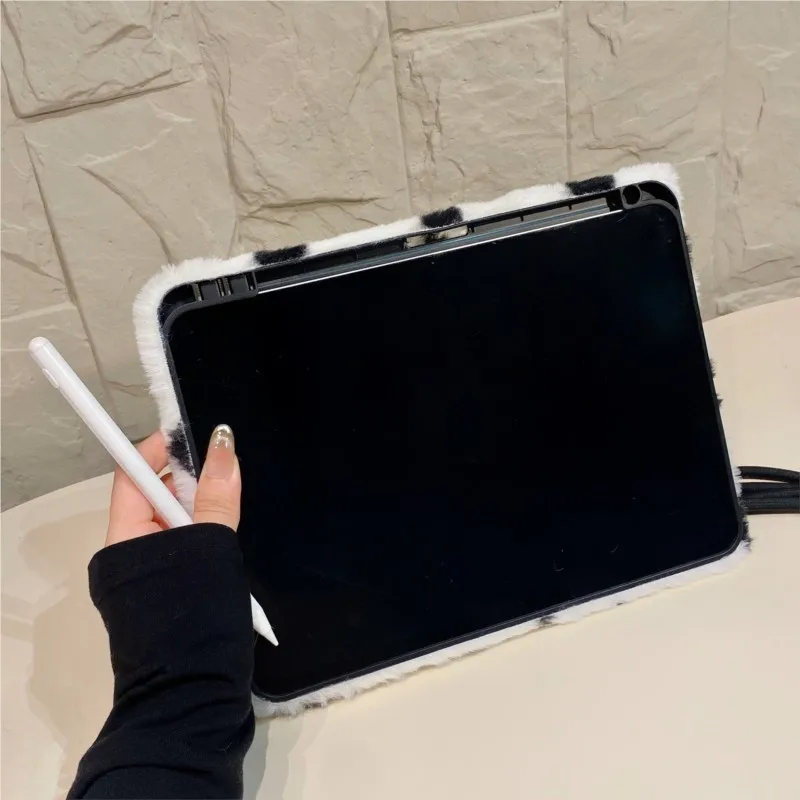 Kawaii 3D Panda Plush Furry with Lanyard Tablet Case for HONOR V7Pro 2021 V8 11in X8Pro 2023 X9 11.5in Fluffy Anti-Scratch Cover 6