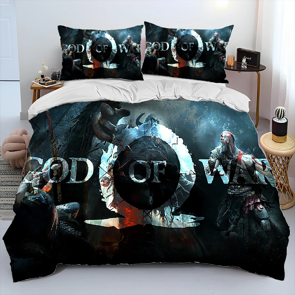 God of War Game Gamers Kratos Comforter Bedding Set,Duvet Cover Bed Set Quilt Cover Pillowcase,king Queen Size Bedding Set Kids