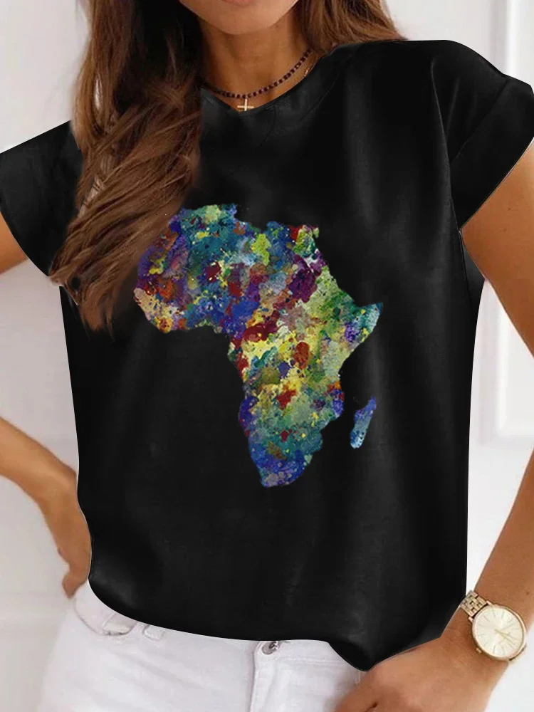 تيشيرت نسائي بأكمام قصيرة برقبة دائرية ، تيشيرت فضفاض ، مطبوع ، كاجوال ، ملابس نسائية أفارقة ، مقاس كبير ، مضحك ، جديد #3
