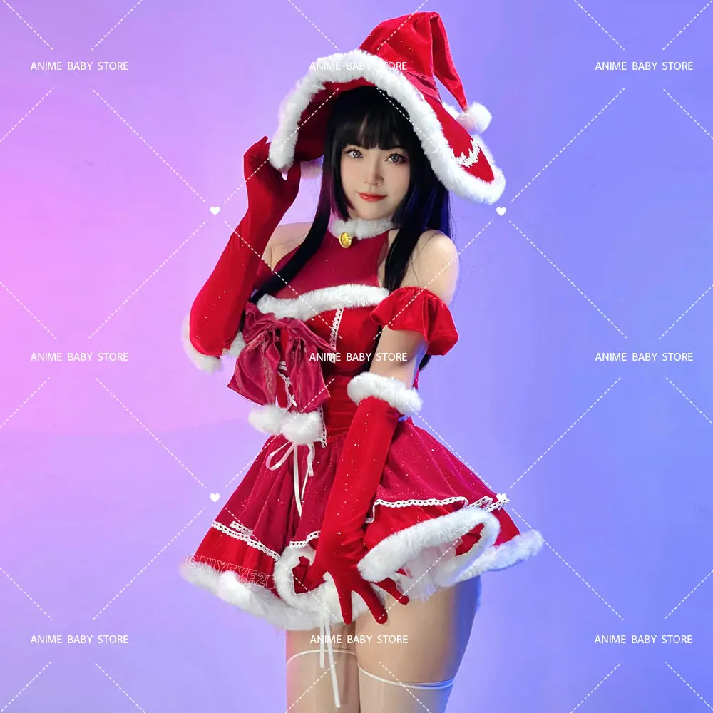 Lovely Red Maid Lolita Dress Kawaii Halloween Outfits Apron Maid  Kawaii Christmas Dress Santa Claus Cosplay Costume Women