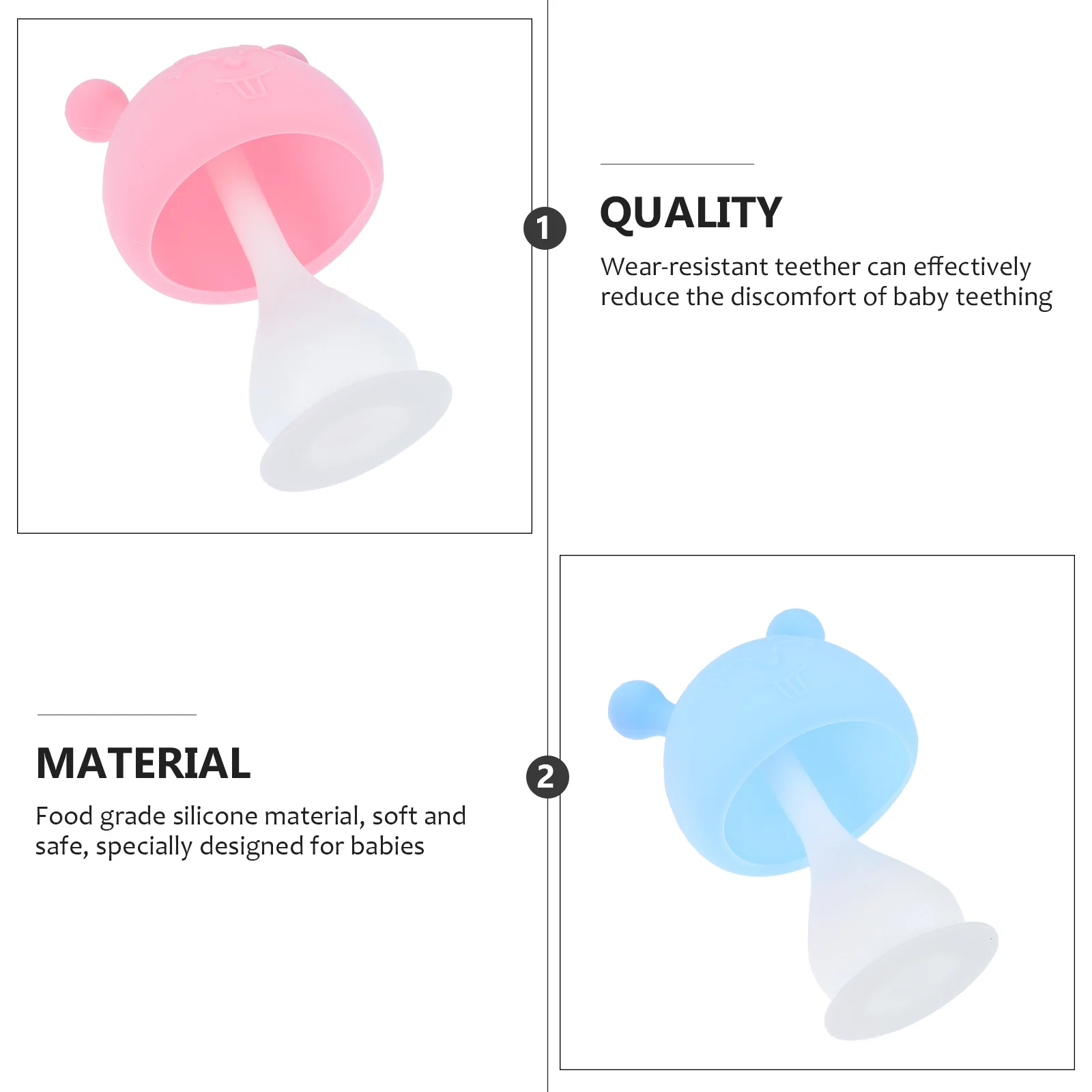 2 Pcs Silicone Mushroom Teether Baby Toy Molar Teething Pain Relief Silica Gel Supplies