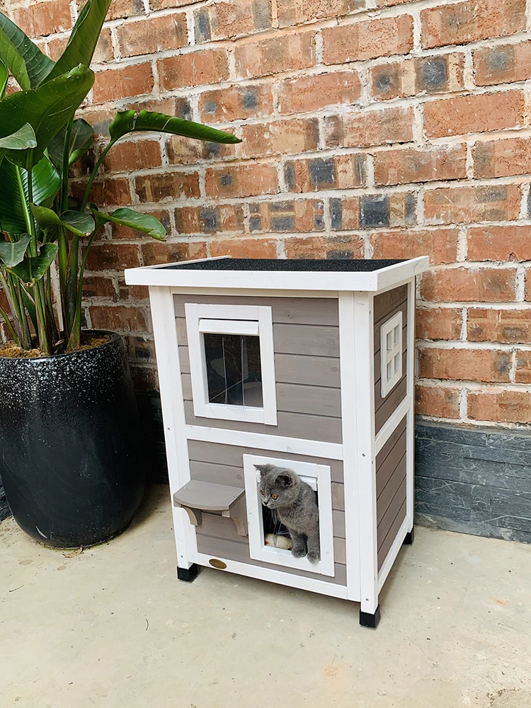 

Cat house Outdoor solid wood double-layer luxury cat villa Rainproof stray cat house