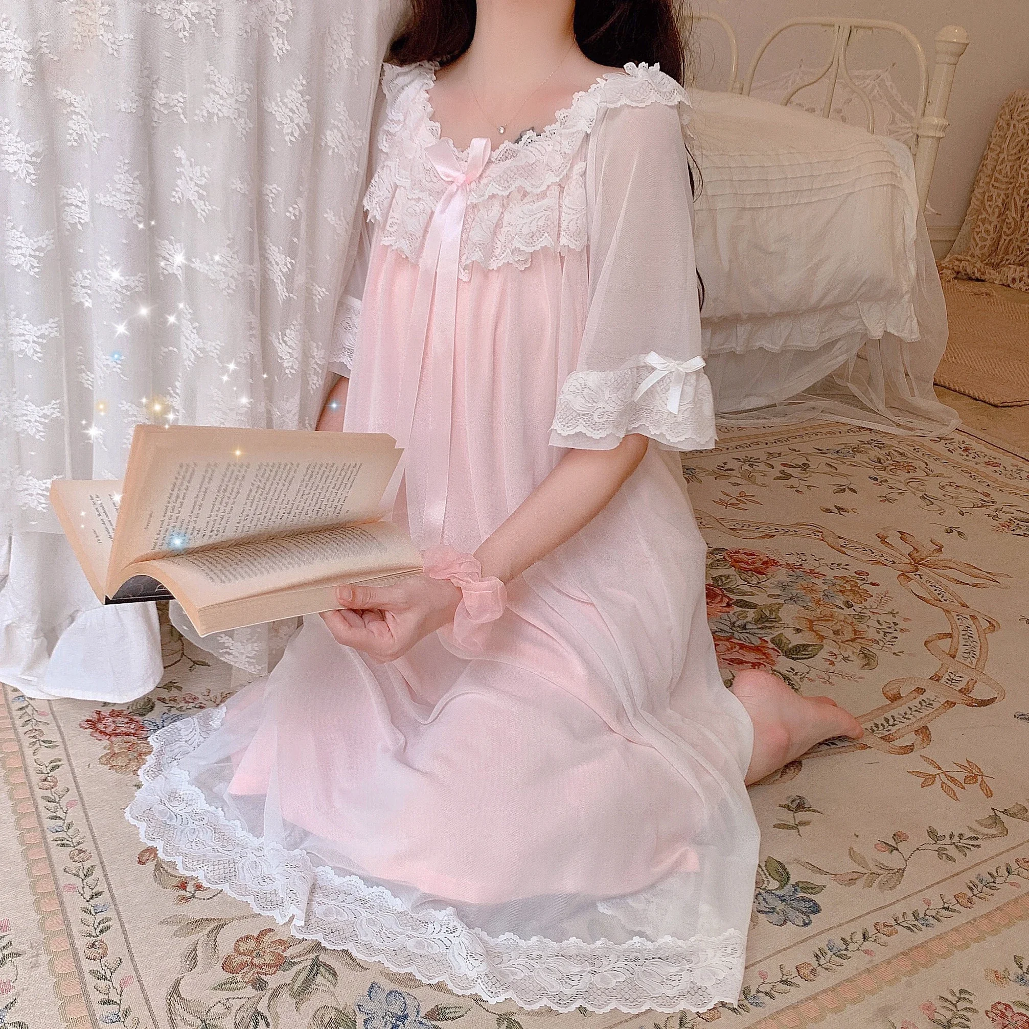 Woman Robe Nightgown  Long Sleepwear Vintage Elegant Homewear Ladies Long Dress Full Length Nighties