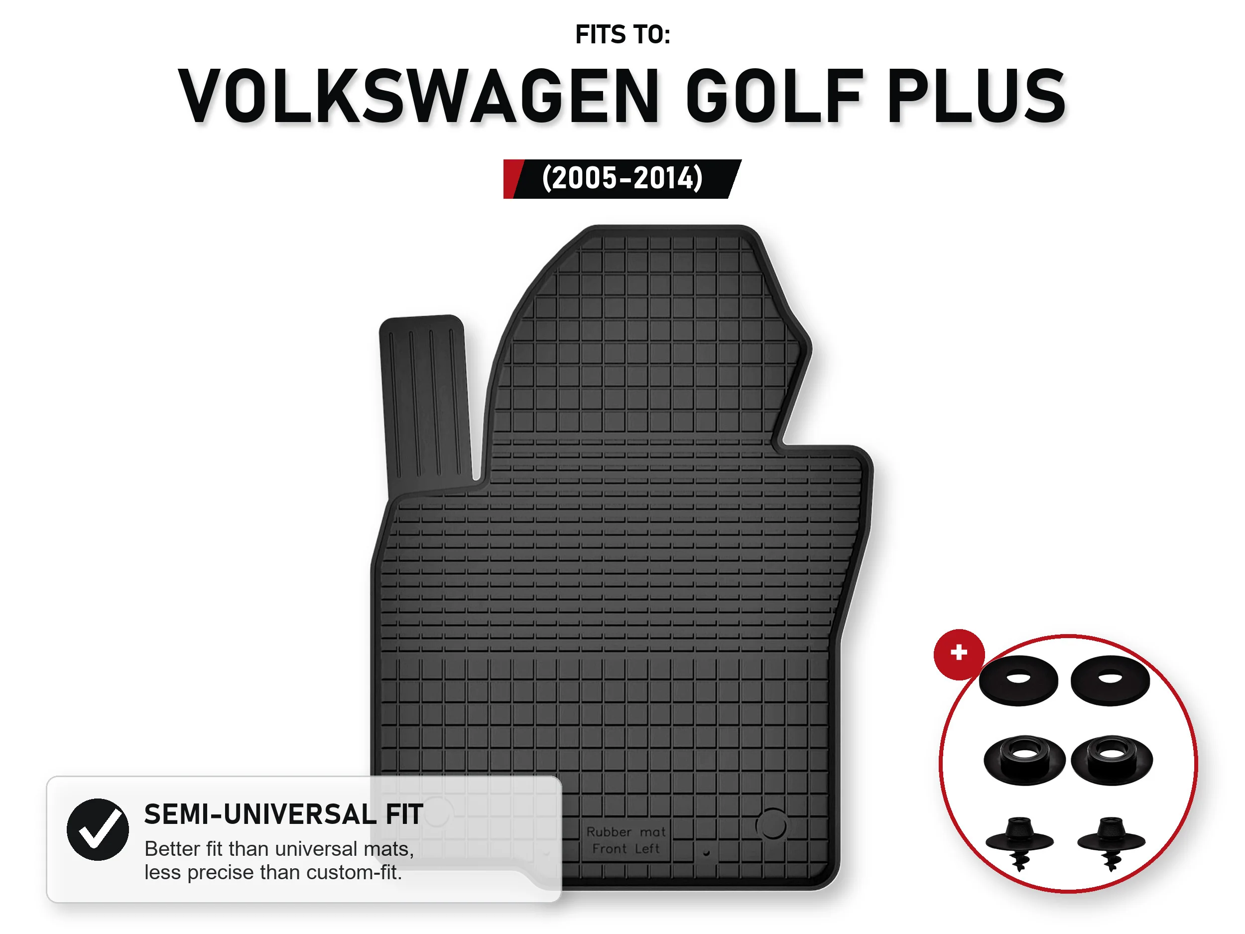 Tray Driver's Carpet voor: Volkswagen Golf Plus 2005-2014 met stoppers