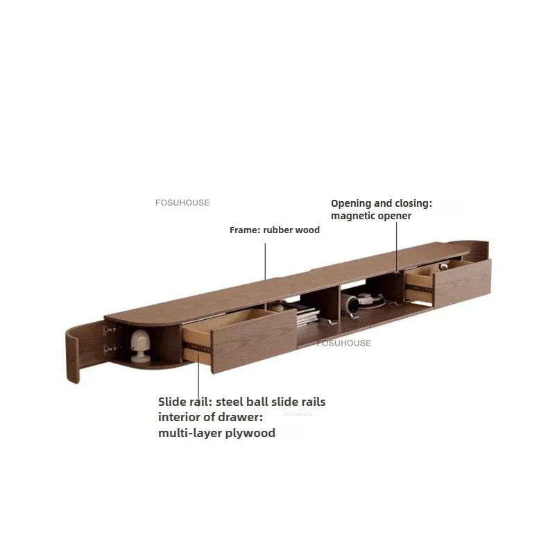 Solid Wood Suspended TV Stands Nordic Home Storage TV Cabinet Small Apartment Ambient Light Cabinet Retro Living Room Furniture