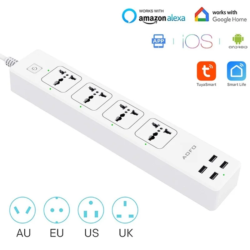 New! Universal Smart Power Strip WiFi Works with Alexa, GoogleHome, Multi Plug with 4 AC Outlets & 4 USB Charging