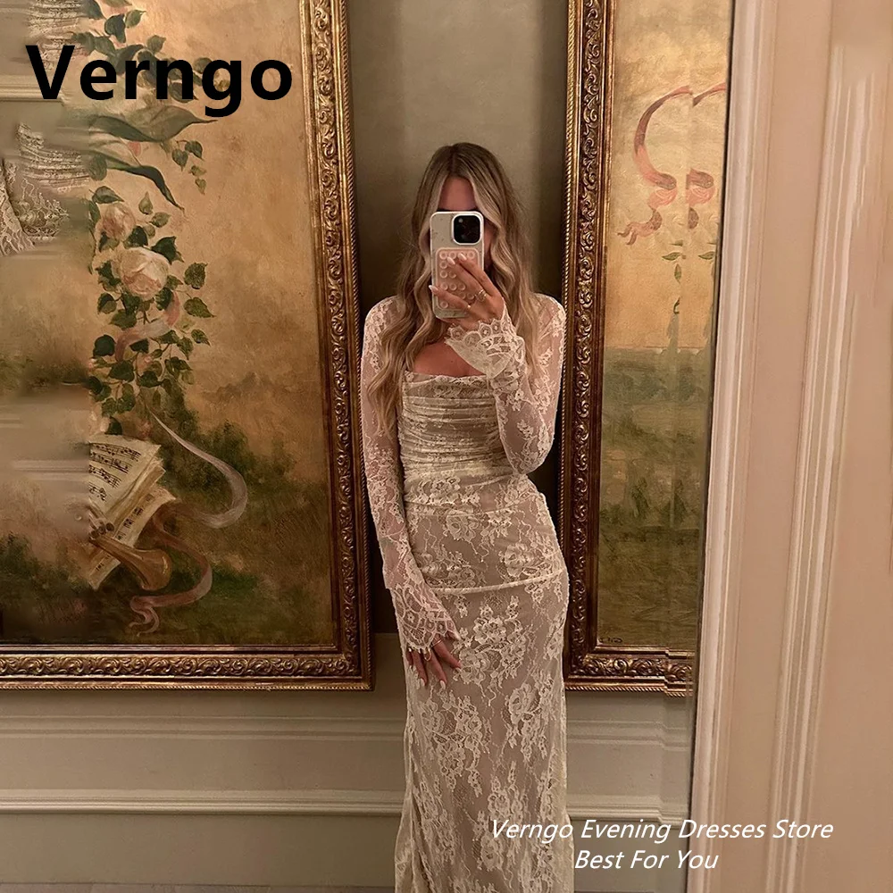 Verngo Lvory Lace Evening Dress Two Pieces Elegant Prom Dress Sexy Mermaid Formal Dress Lace Up Outfits For Women Customized