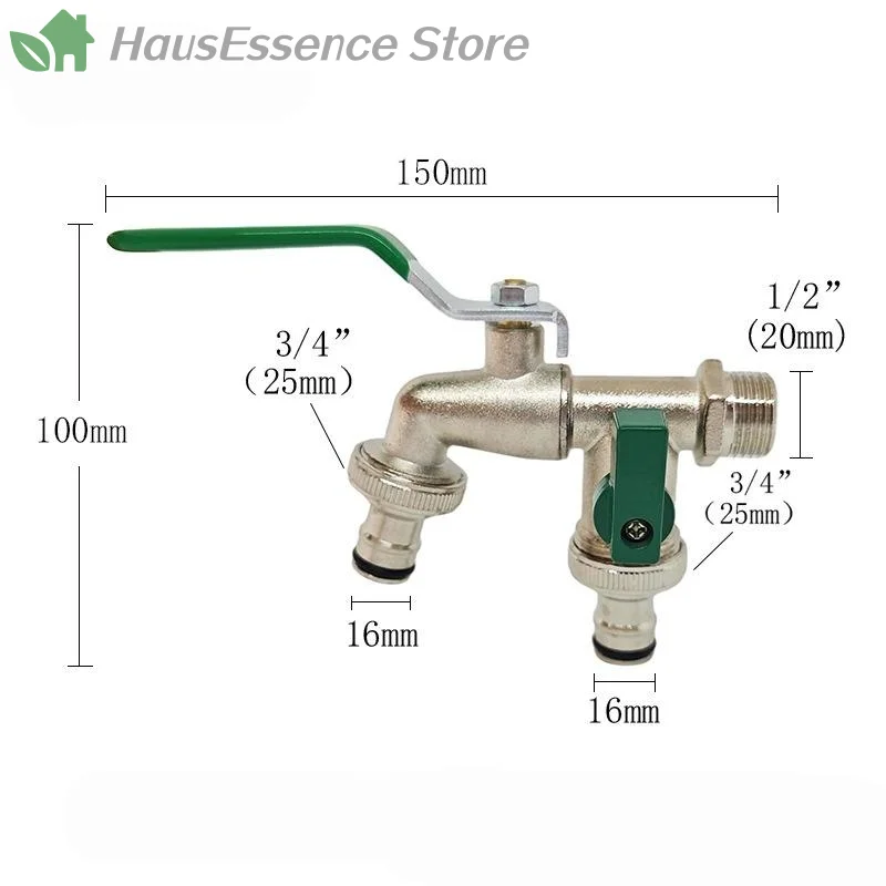 ※1Pcs Zinc Alloy Water Faucet 1/2'' 3/4'' Outside & Inside Turn On/Off Lever Handle Watering Supply Taps Ball Valve