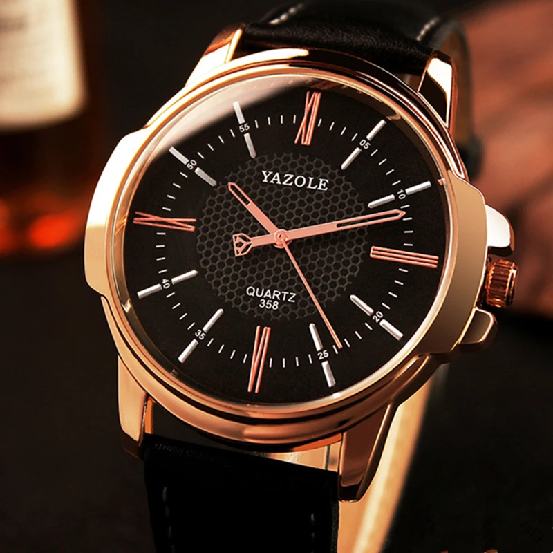 

YAZOLE Men's Watches Elegant Leather Straps Male Wristwatch Waterproof Fashion Roman Luxury Clock Relogio Masculino Drop Ship