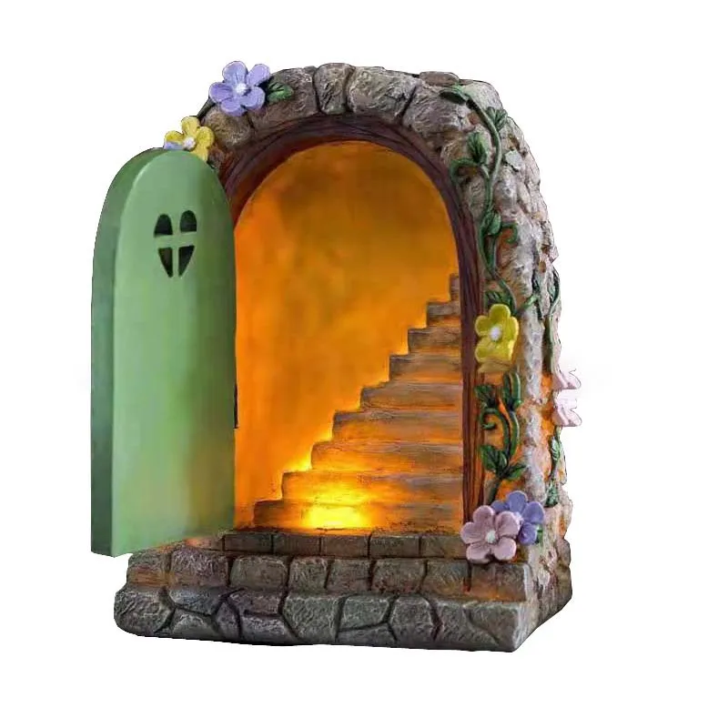 3D Fairy Garden Stone Gate Staircase Solar Resin Tale Door Ornament Children's Toys Home Decor Crafts Figurines Accessories