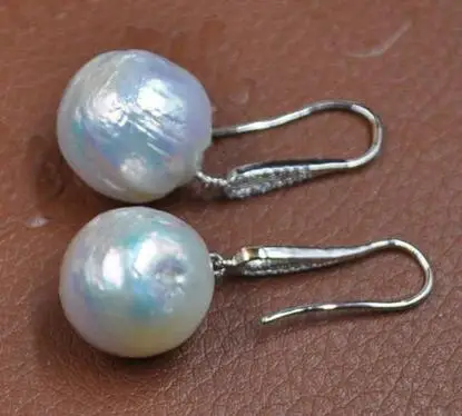 Baroque round rare white 12-13 mm kasumi pearl 3.5cm long dangle earring