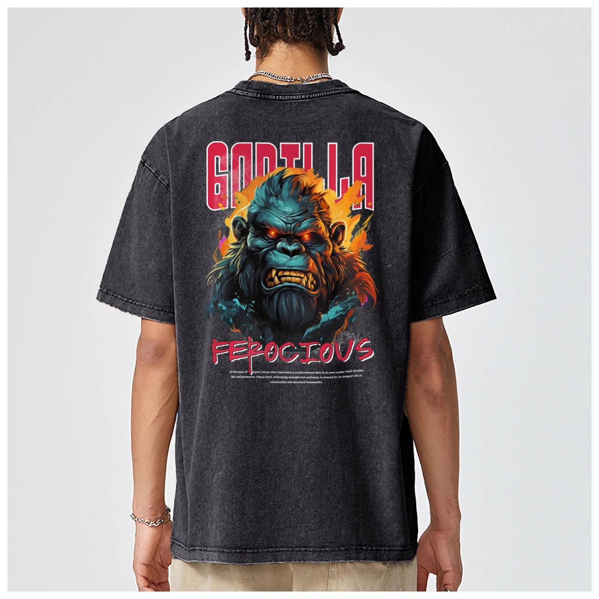 Ferocious Gorilla graphics American harajuku Oversized t shirt men Women Fashion Casual Vintage Washed Cotton Printed Tops y2k