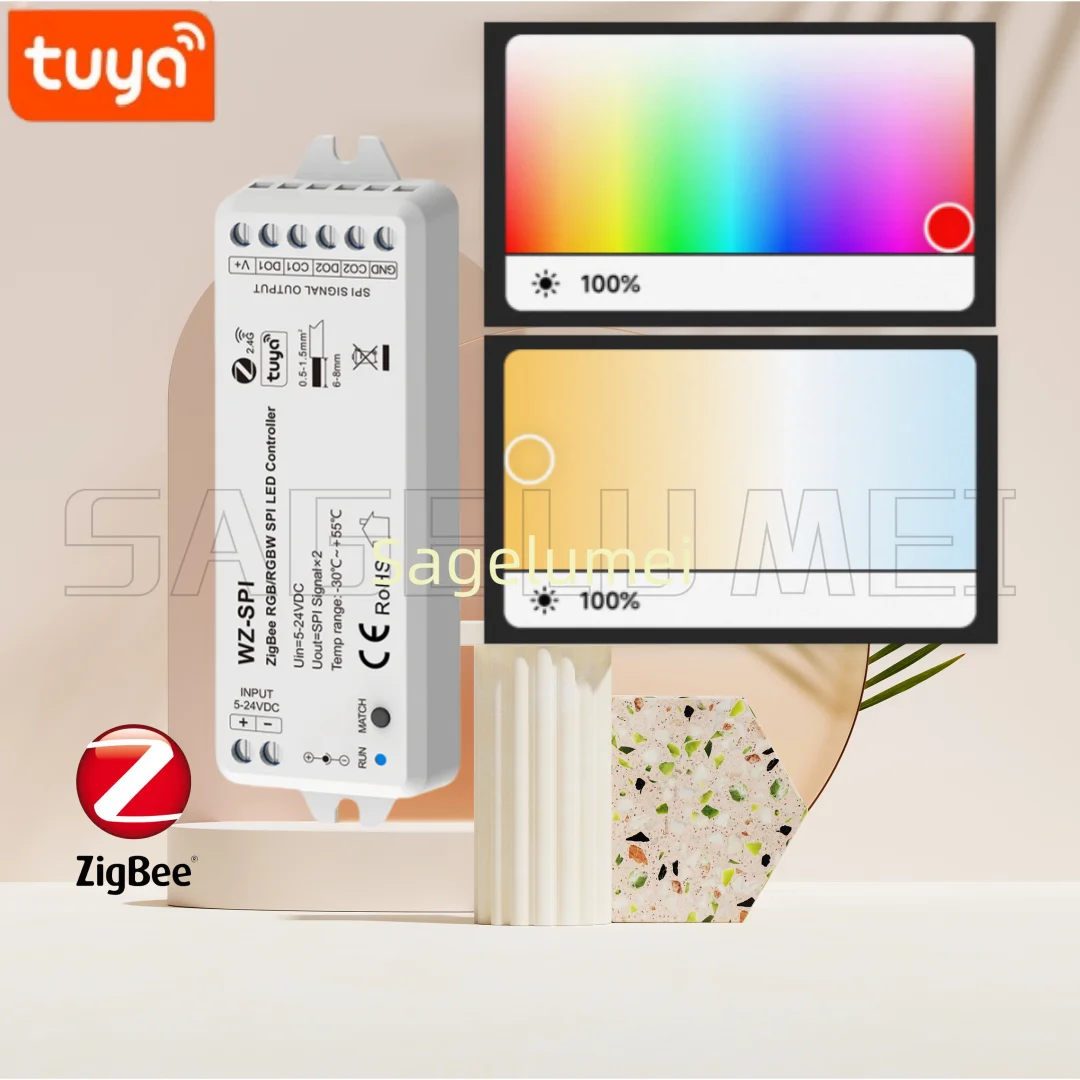 WZ-SPI 5V-24V Tuya Zigbee APP SPI LED Controller Control 1000Pixel Led for WS2811 2812B SK6812 RGB/RGBW LED Strip Lamp SpotLight