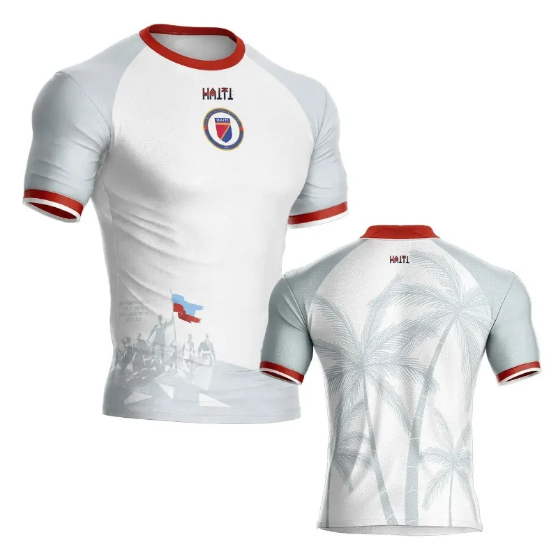 Haiti Palm Tree Patriot Silhouette Football Jersey 3DAll Over Print Breathable Unisex Summer Outdoor Sports Short Sleeve T Shirt
