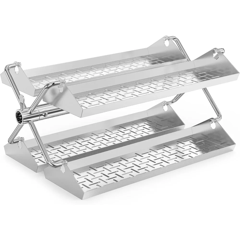 Stainless Steel BBQ Rotating Tray Rotisserie Basket for Most Grills, Fits for 3/8" & 5/16" Square, 1/2" & 3/8" Hexagon Spit Rods