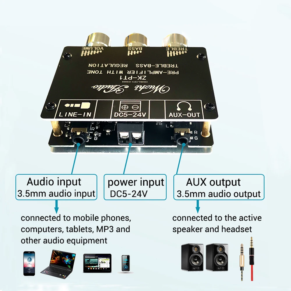 Imagem -04 - Audio Receiver Decodificador Stereo Tone Board Controlador de Volume Graves Agudos Tonal Preamp Amp Knob bt 5.0 Zk-pt1