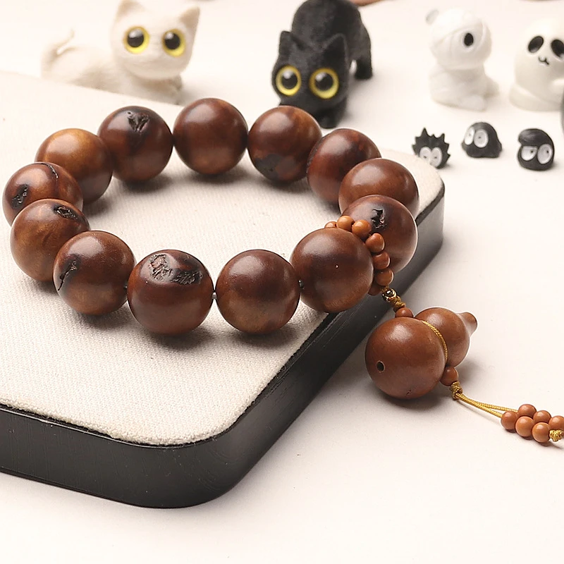 Thunder-stained jujube wood bracelet, natural thunder-patterned aged wood, unisex collectible bracelet with mountain ghost money