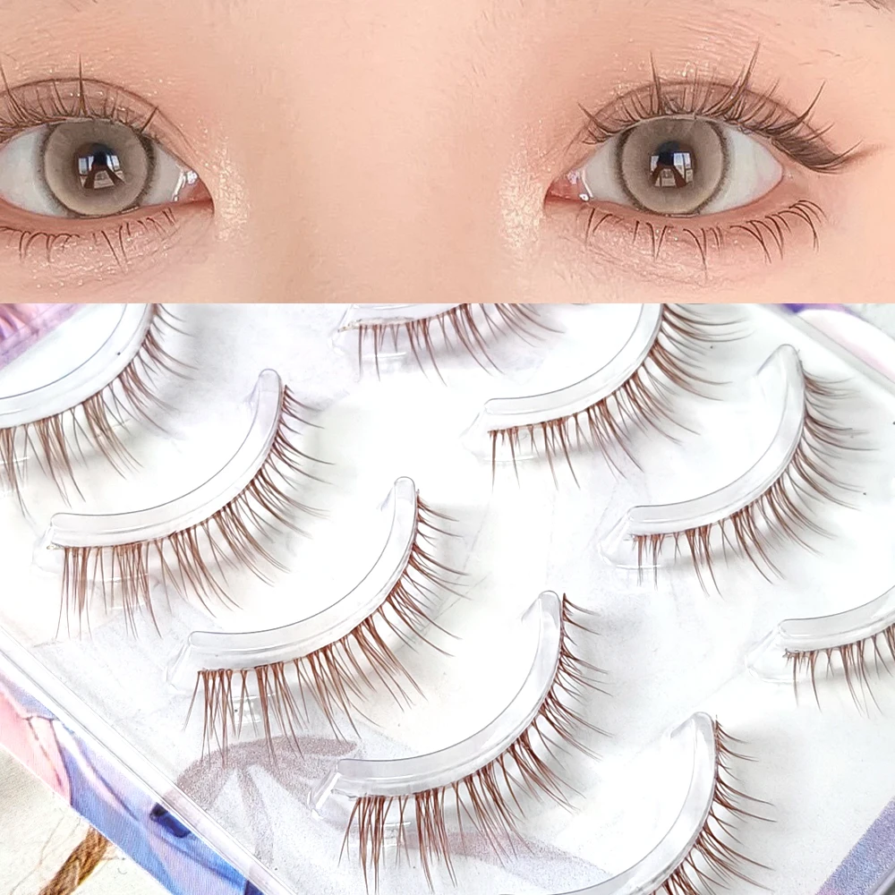 

Brown Colors Manga Lashes 5 Pairs Soft Natural Eyelashes Manga Eyelashes Daily Dating Eye Lashes Wispy Makeup Tools